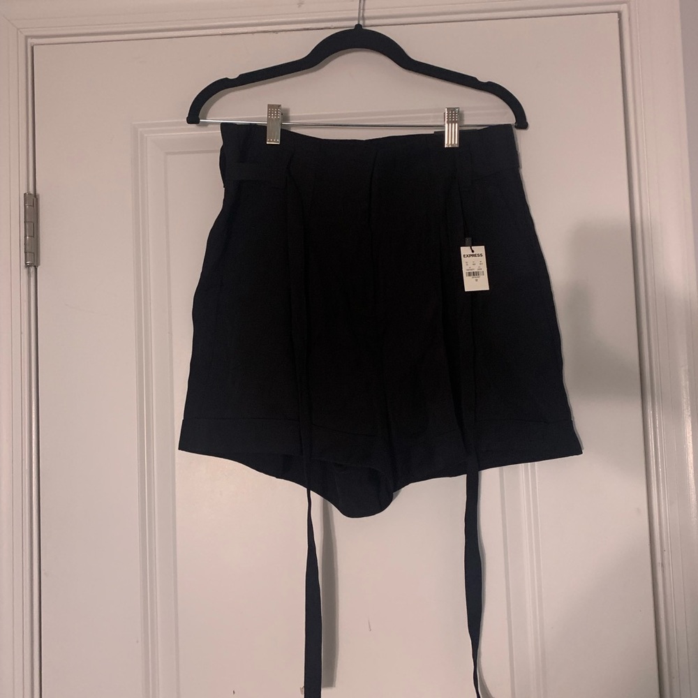 Express Super High Waisted Belted Linen/Blend Shorts
